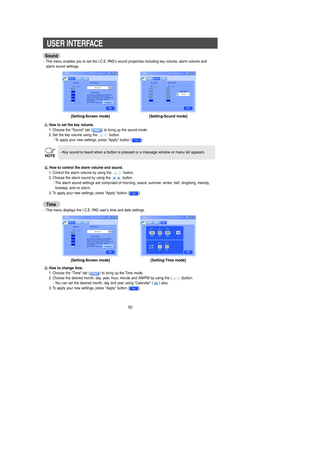 Samsung RH269LBSH owner manual Setting-Screen mode, How to set the key volume, How to control the alarm volume and sound 