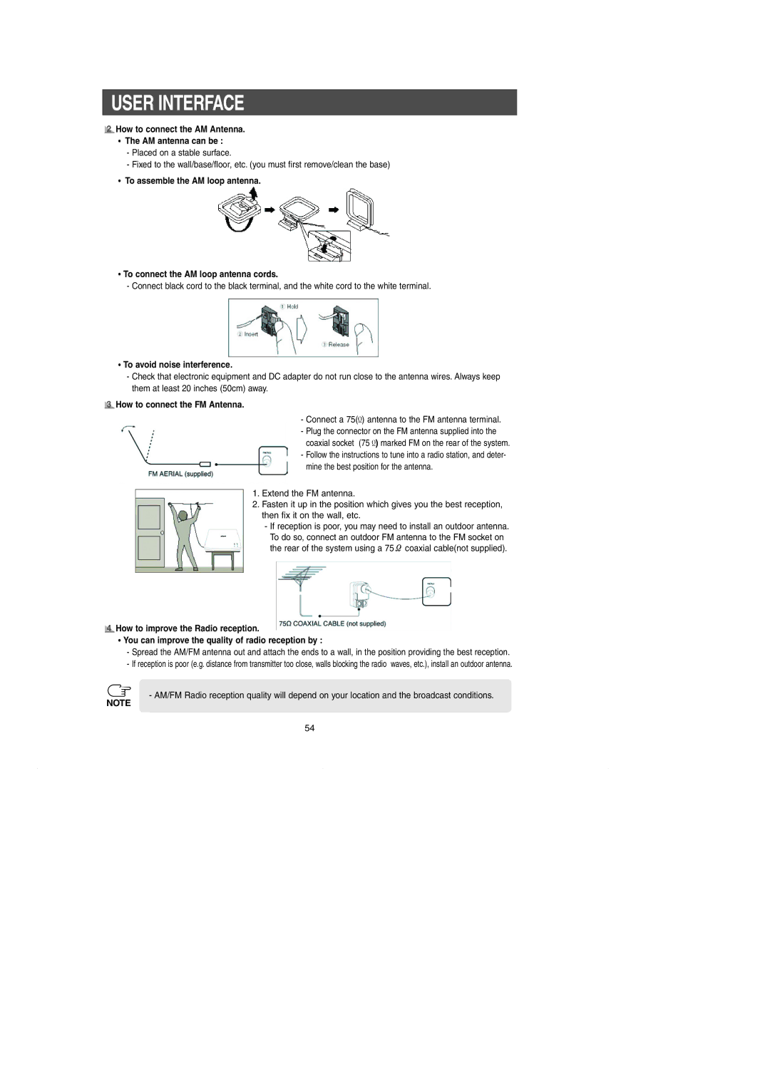 Samsung RH269LBSH owner manual How to connect the AM Antenna AM antenna can be, To avoid noise interference 