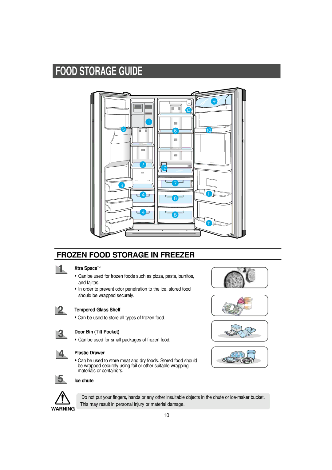 Samsung RH2777AT/XAA manual Food Storage Guide, Frozen Food Storage in Freezer 