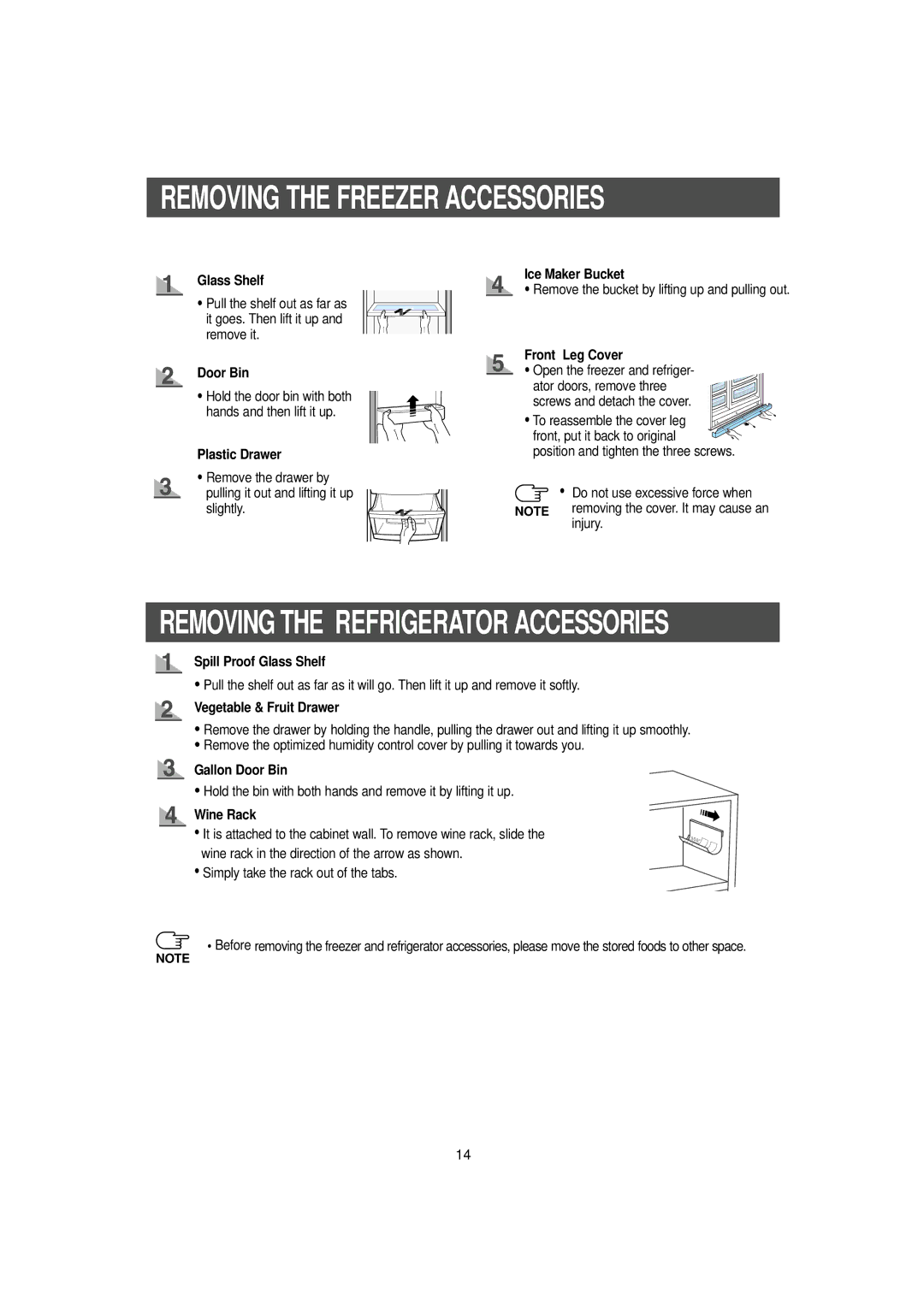 Samsung RH2777AT/XAA manual Removing the Freezer Accessories 