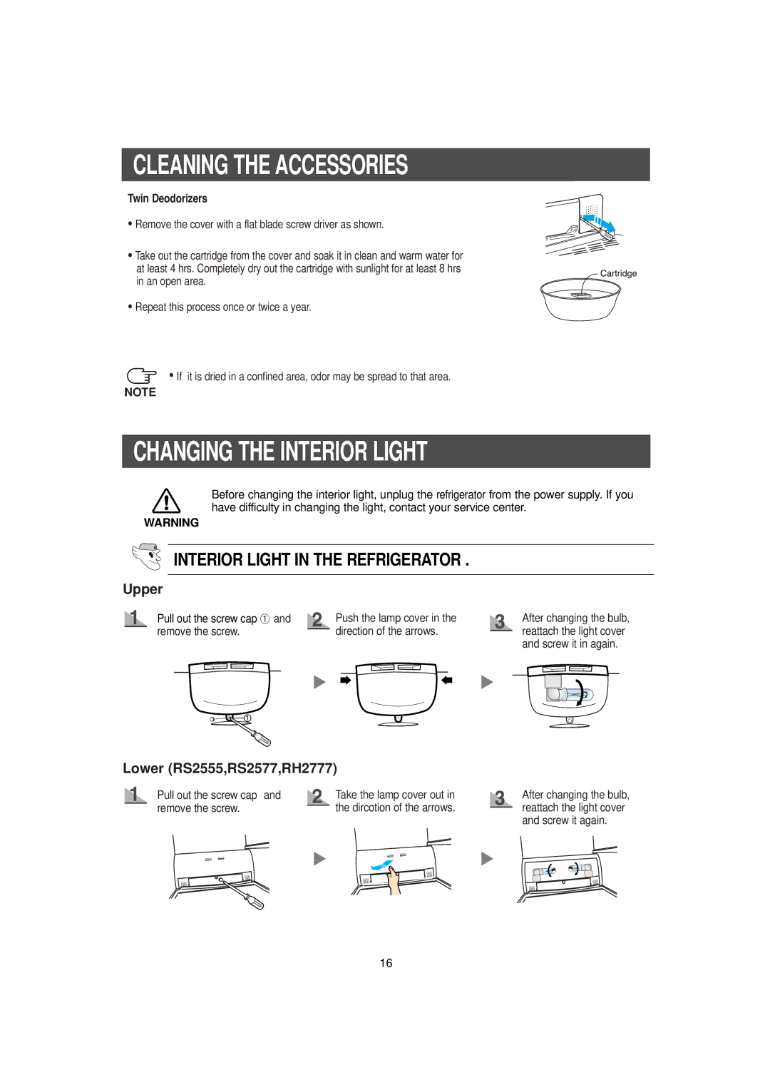 Samsung RH2777AT/XAA manual Changing the Interior Light, Interior Light in the Refrigerator 