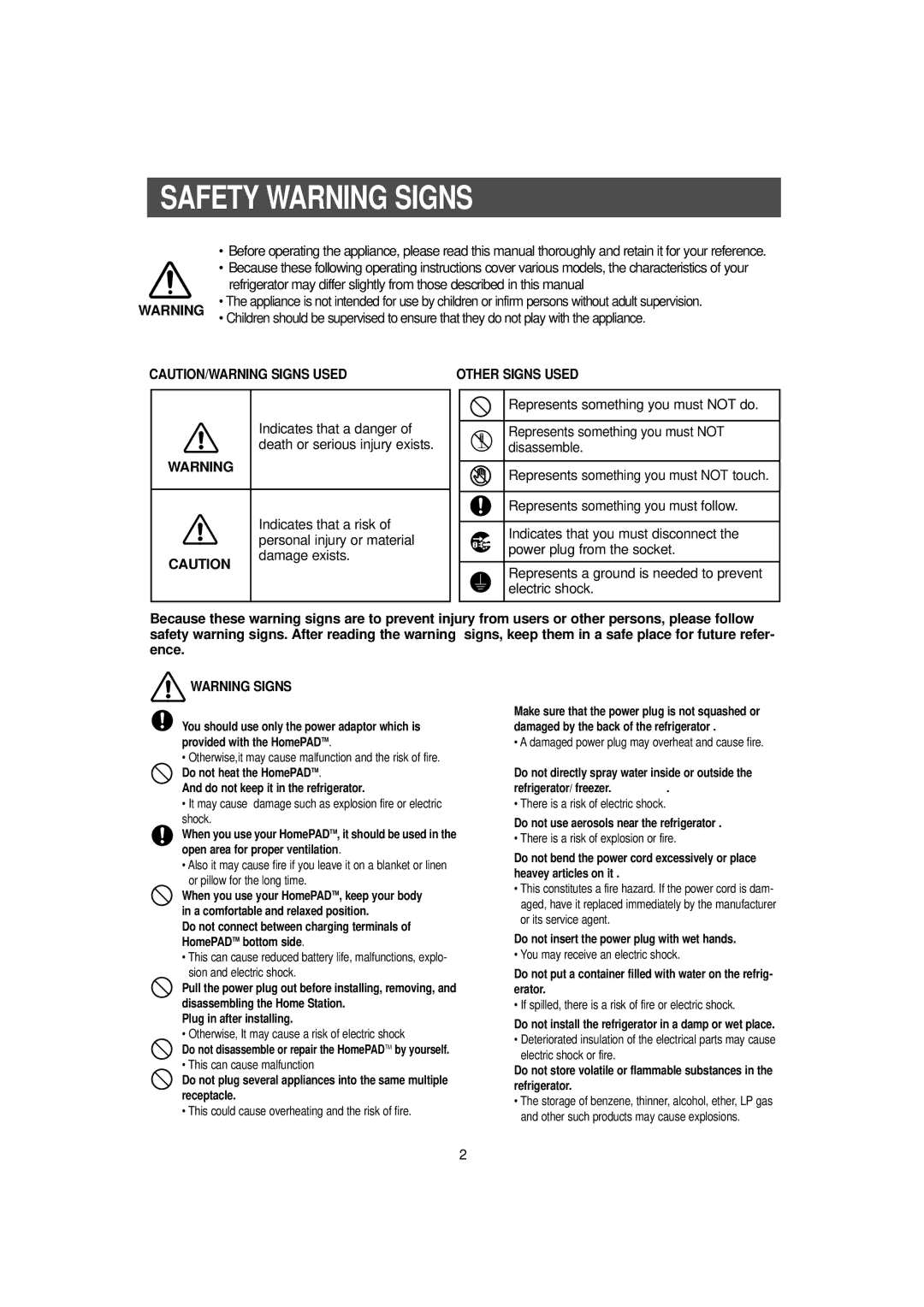 Samsung RH2777AT/XAA manual Safety Warning Signs, Other Signs Used 