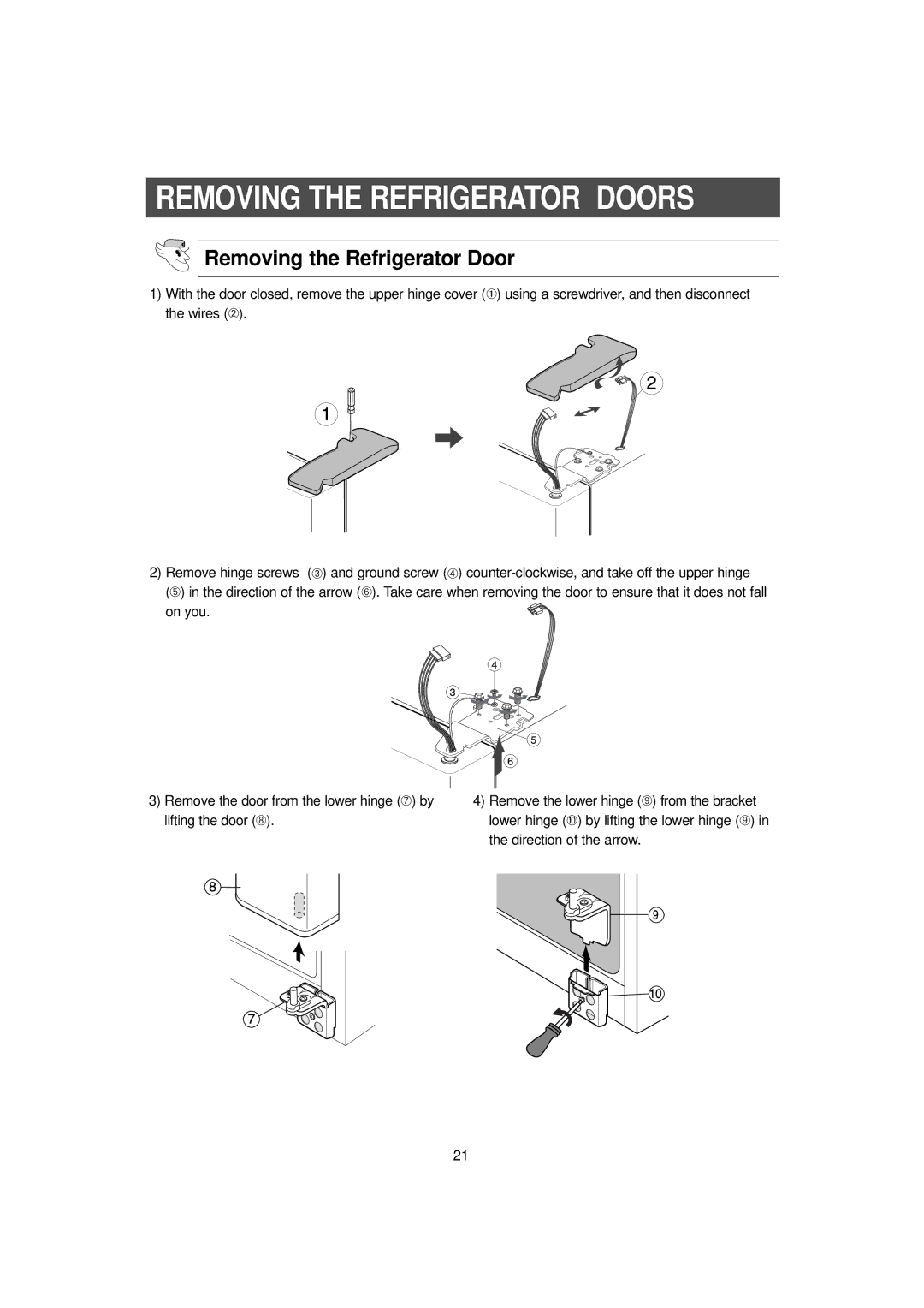 Samsung RH2777AT/XAA manual Removing the Refrigerator Door 