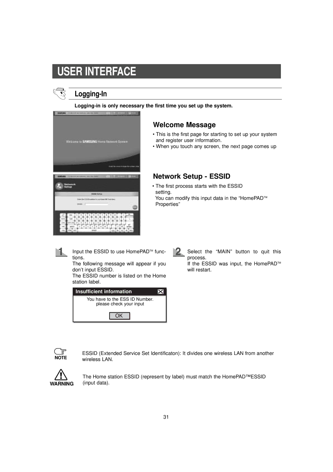 Samsung RH2777AT/XAA manual User Interface, Logging-In 