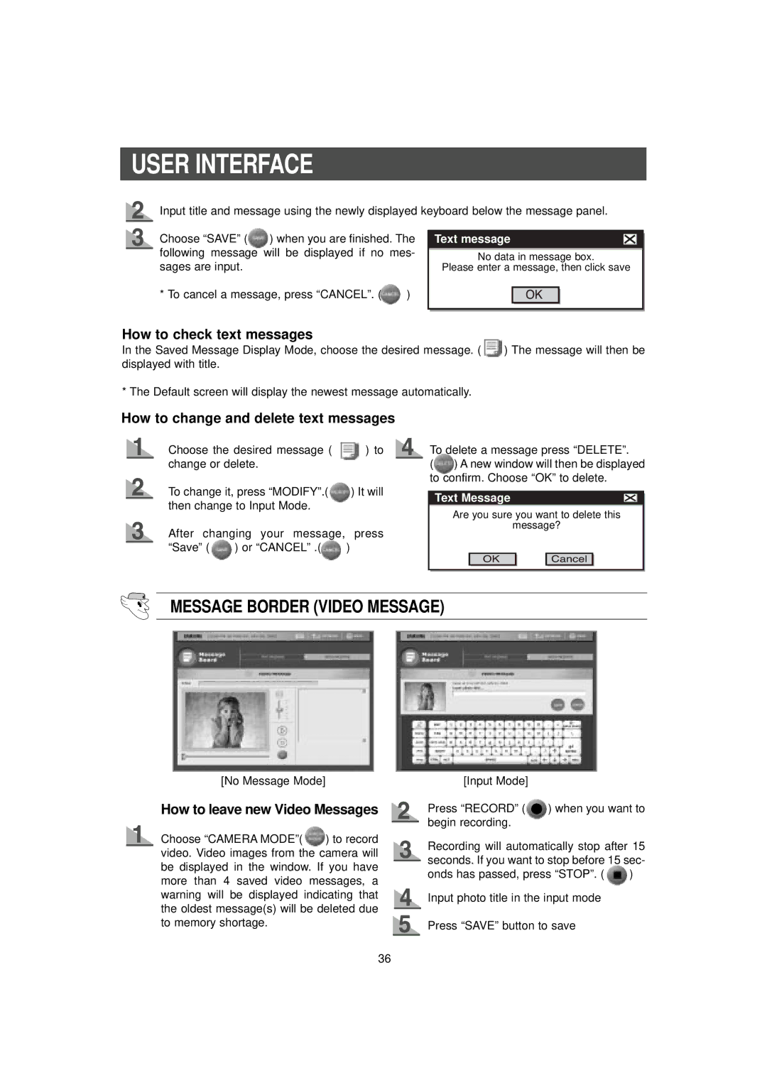 Samsung RH2777AT/XAA Message Border Video Message, How to check text messages, How to change and delete text messages 