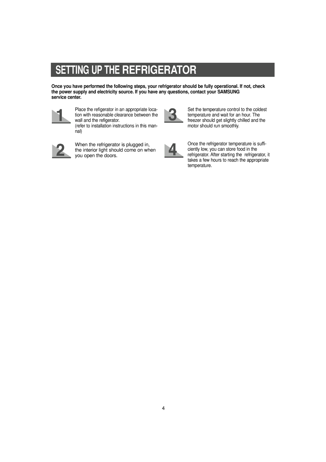 Samsung RH2777AT/XAA manual Setting UP the Refrigerator, Service center 