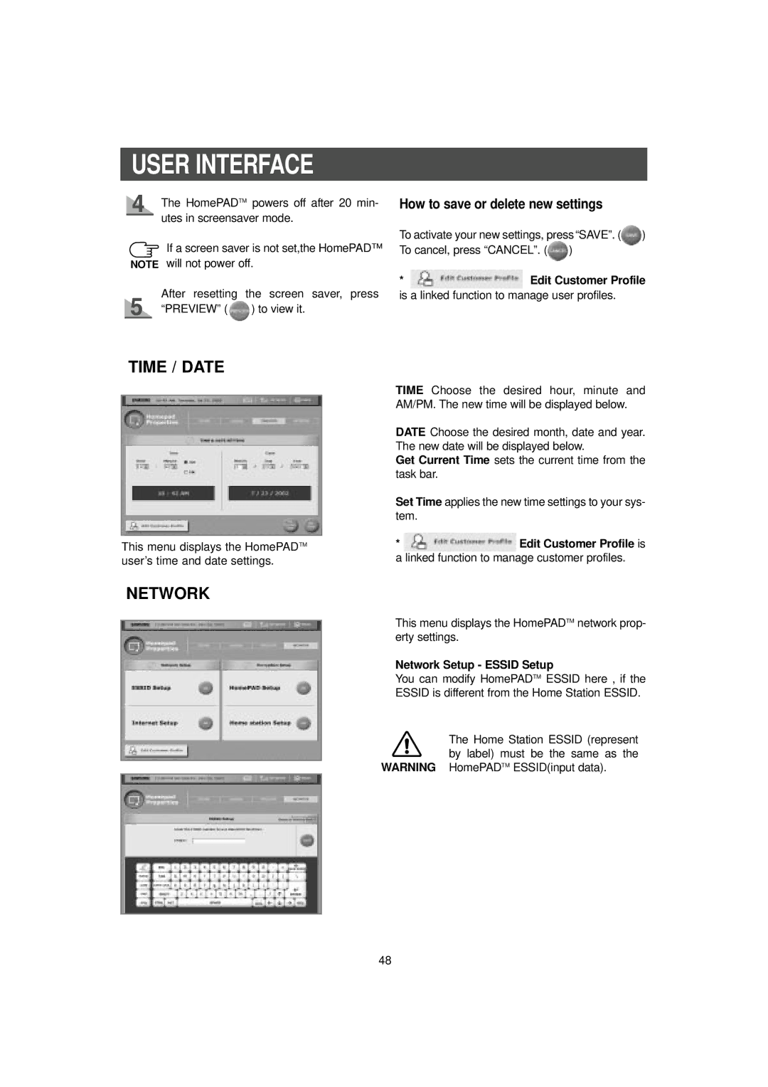 Samsung RH2777AT/XAA manual How to save or delete new settings, Edit Customer Profile, Network Setup Essid Setup 