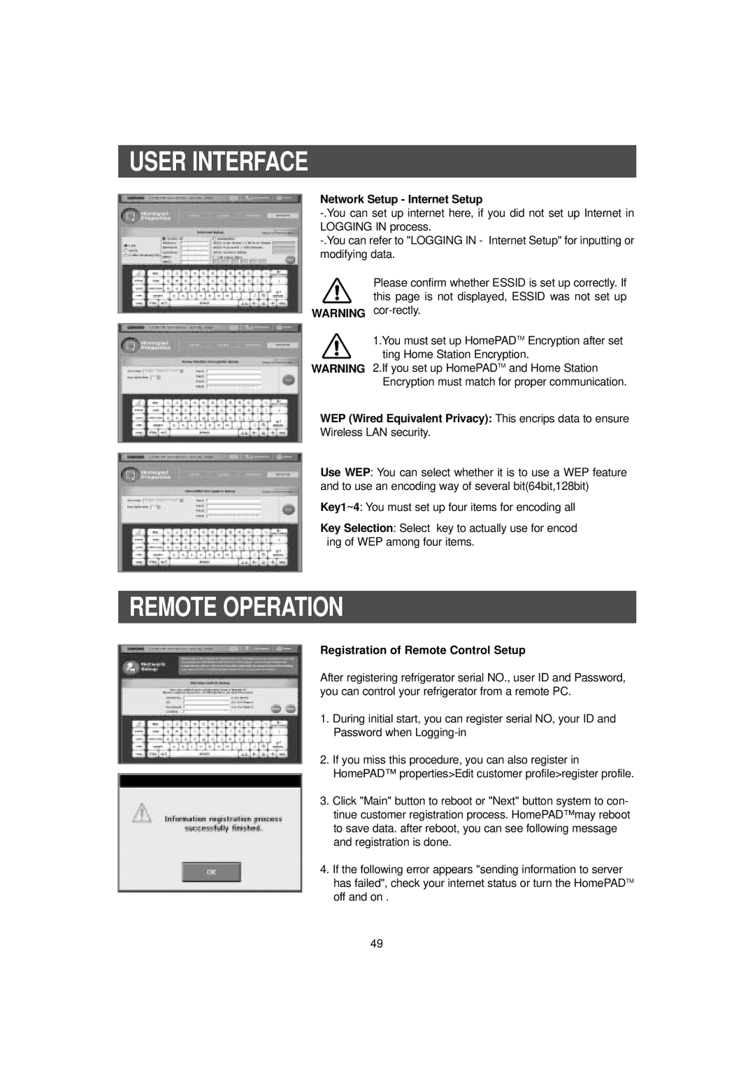 Samsung RH2777AT/XAA manual Remote Operation, Network Setup Internet Setup, Registration of Remote Control Setup 