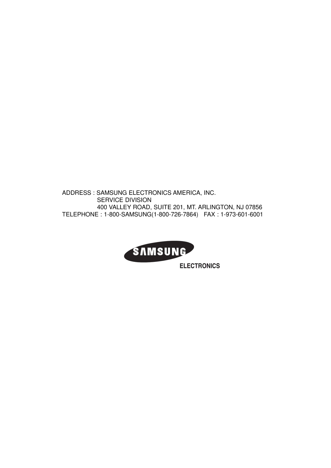 Samsung RH2777AT/XAA manual Address Samsung Electronics AMERICA, INC. Service Division 