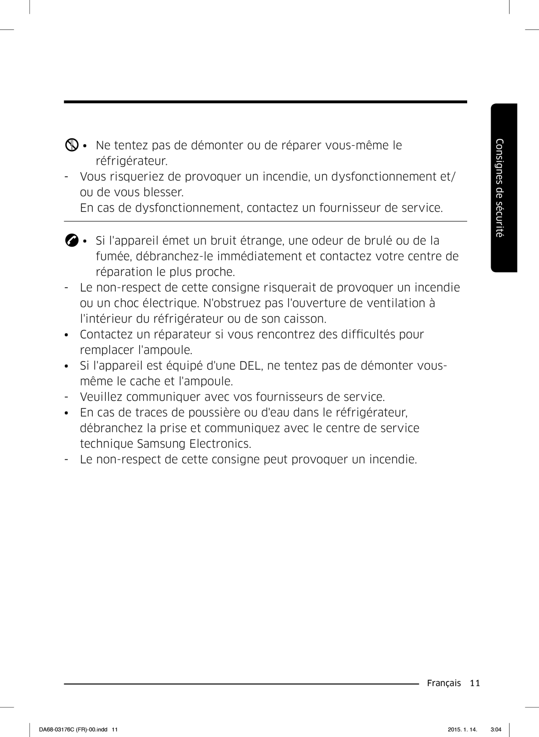 Samsung RH56J6917SL/EF manual Consignes de sécurité 