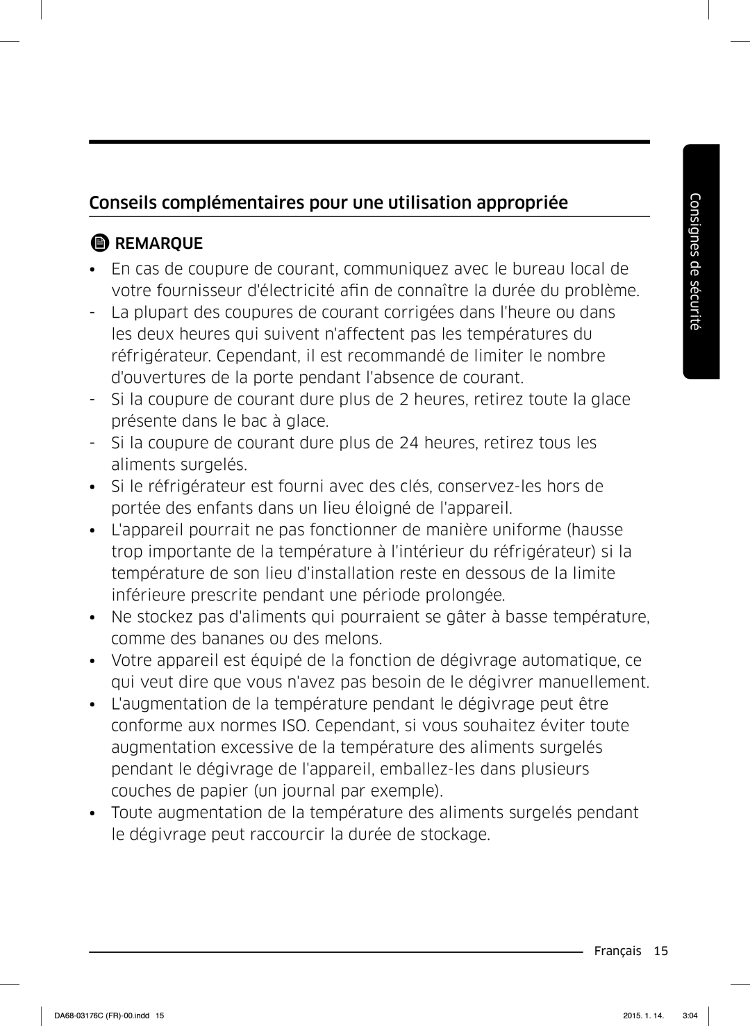 Samsung RH56J6917SL/EF manual Conseils complémentaires pour une utilisation appropriée 