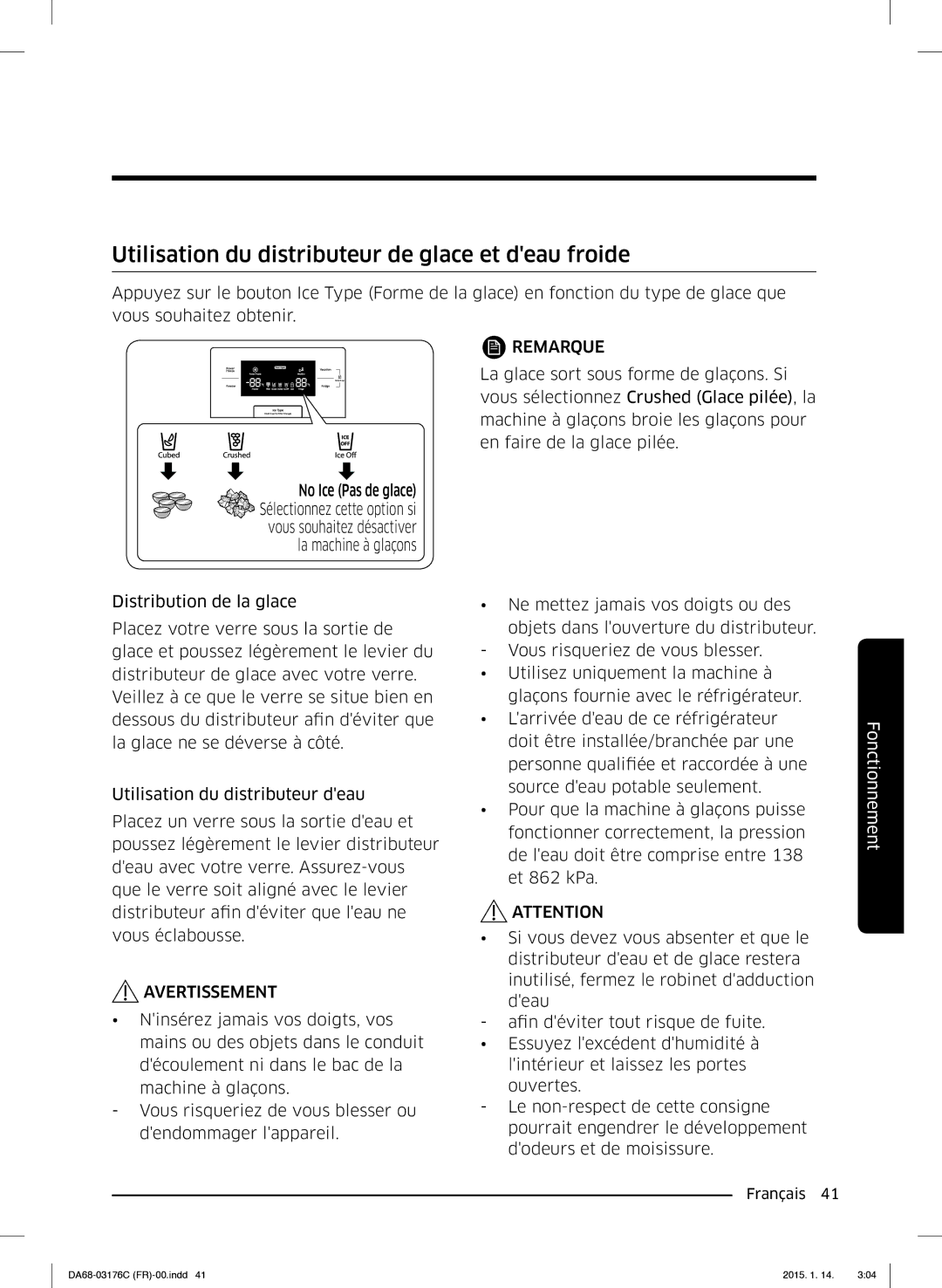 Samsung RH56J6917SL/EF manual Utilisation du distributeur de glace et deau froide, Avertissement 