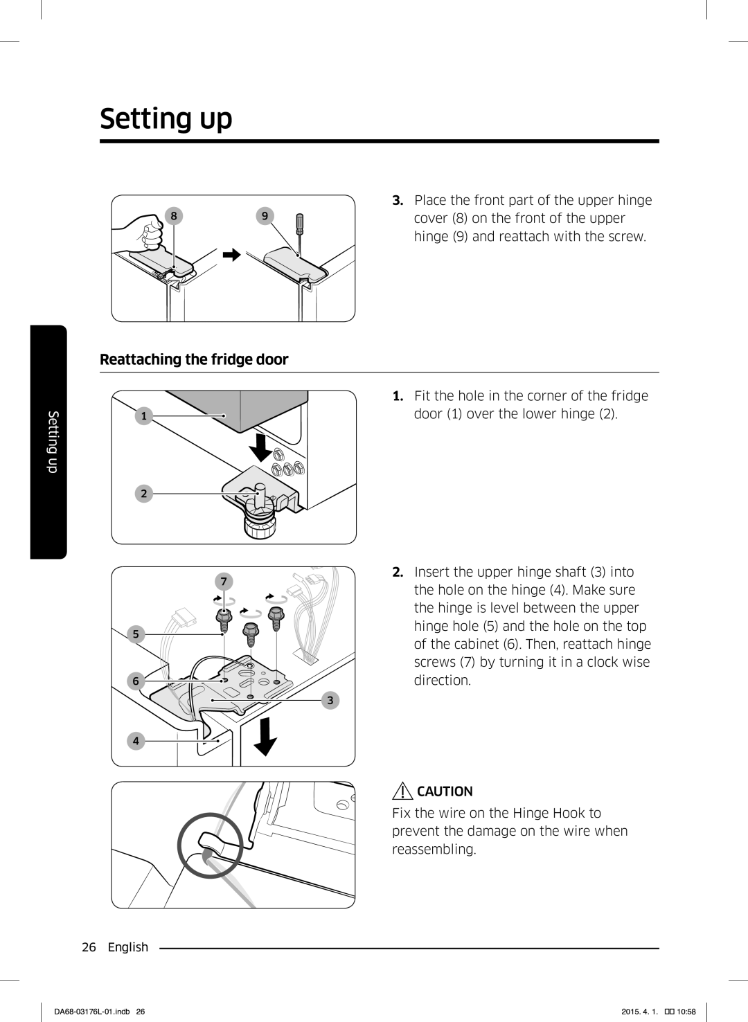 Samsung RH56J6917SL/EF manual Reattaching the fridge door 