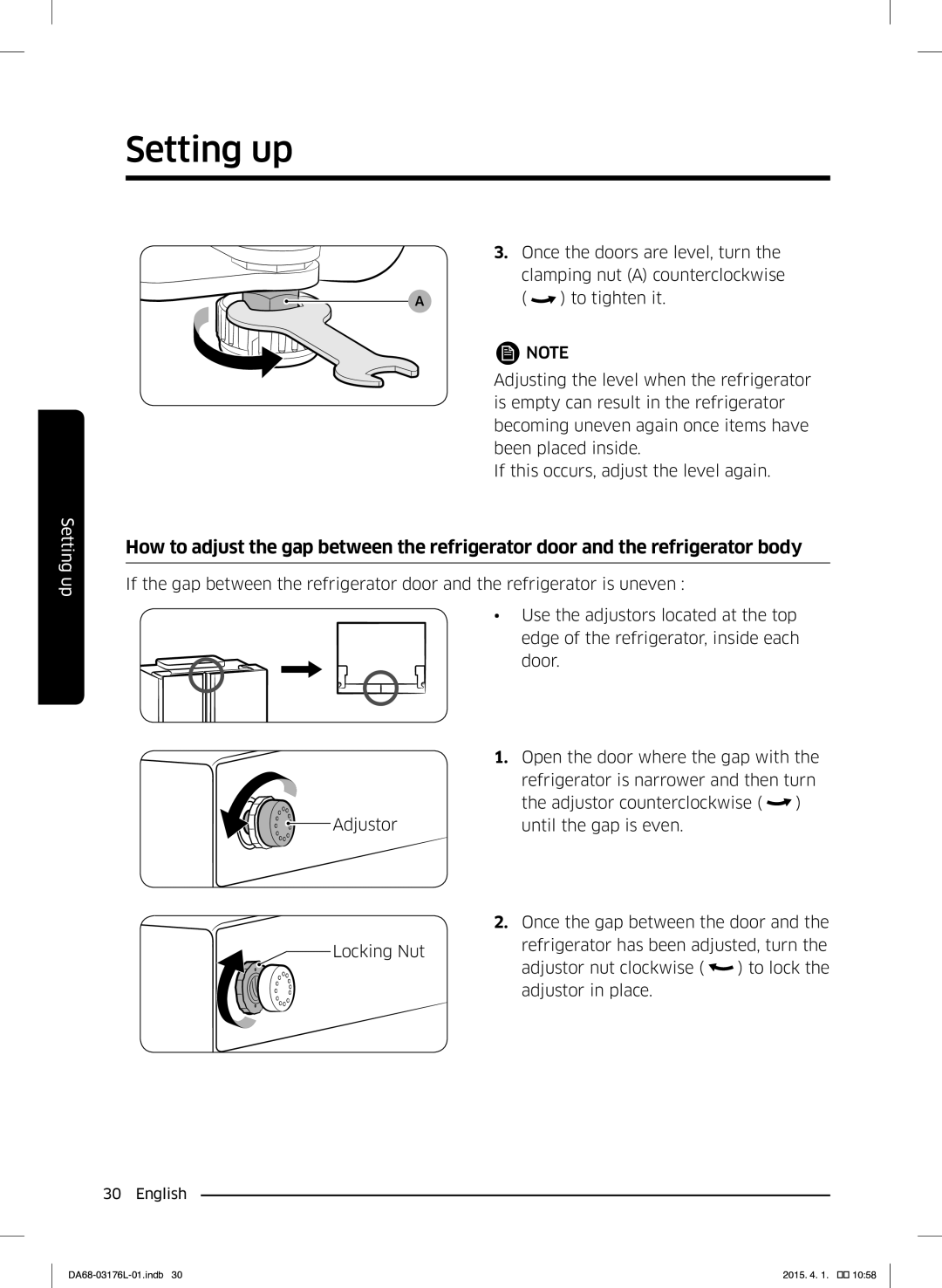 Samsung RH56J6917SL/EF manual Once the doors are level, turn 