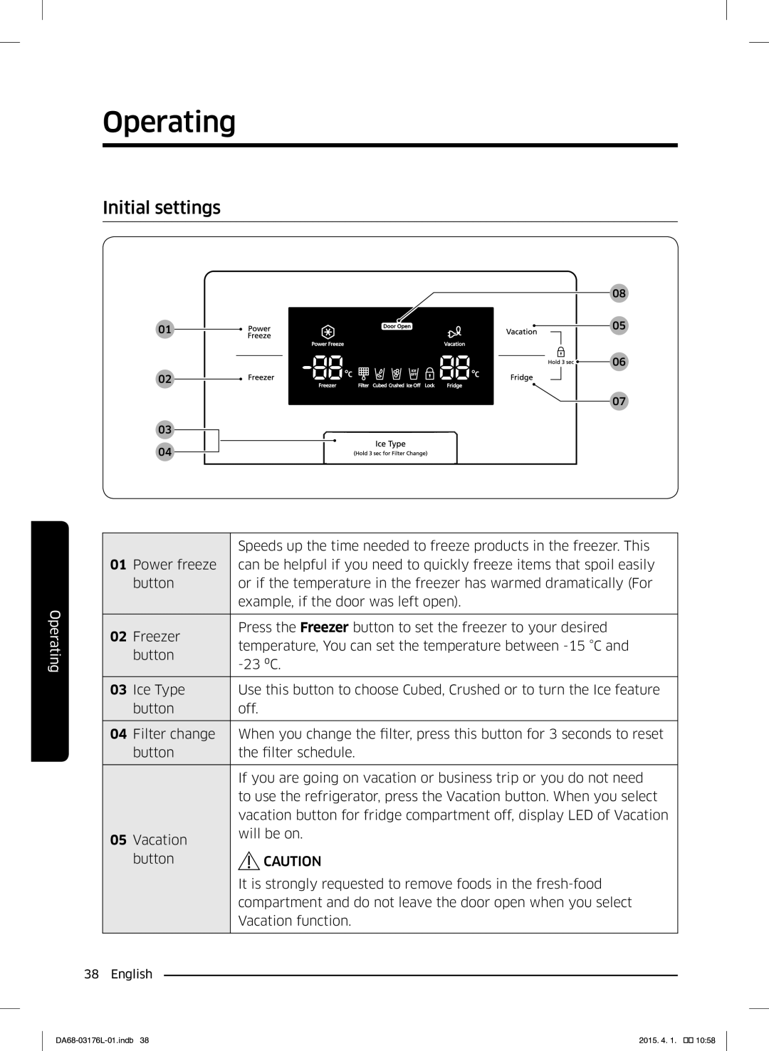 Samsung RH56J6917SL/EF manual Operating, Initial settings 