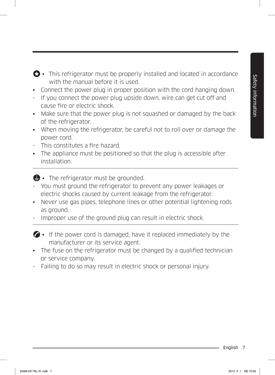 Samsung RH56J6917SL/EF manual Safety information 