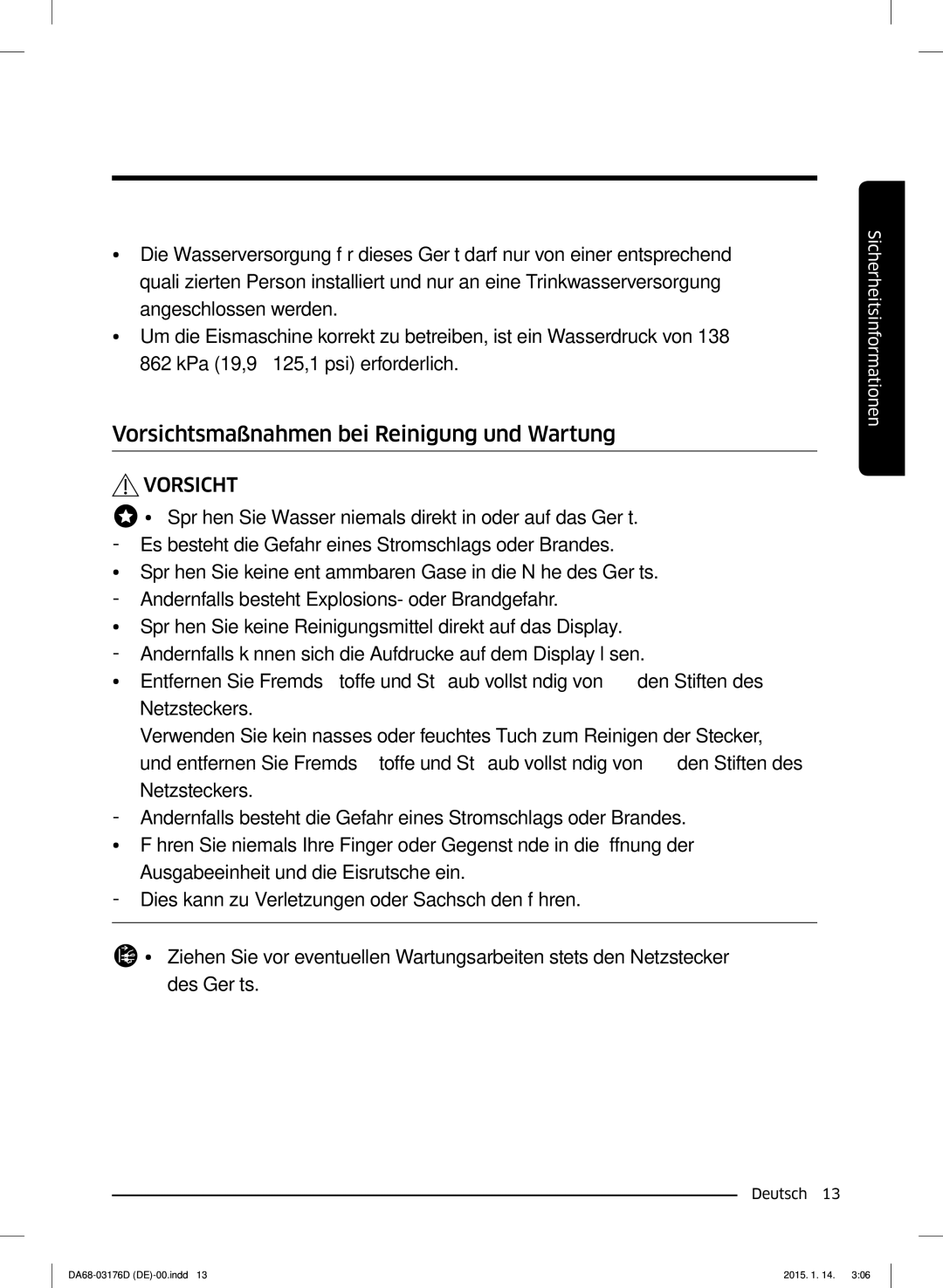 Samsung RH56J6918SL/EF, RH56J6917SL/TR manual Vorsichtsmaßnahmen bei Reinigung und Wartung 