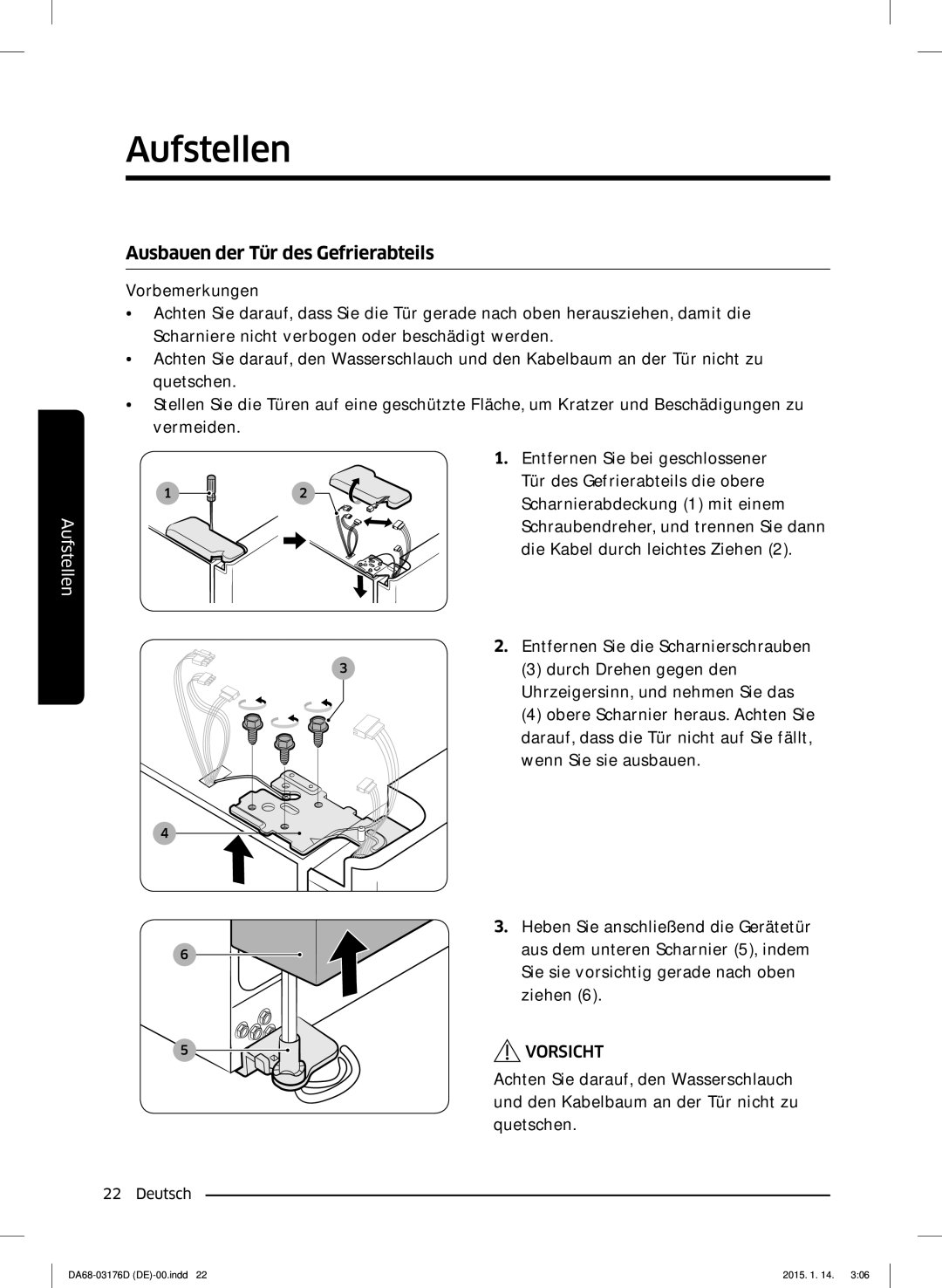 Samsung RH56J6917SL/TR, RH56J6918SL/EF manual Ausbauen der Tür des Gefrierabteils 