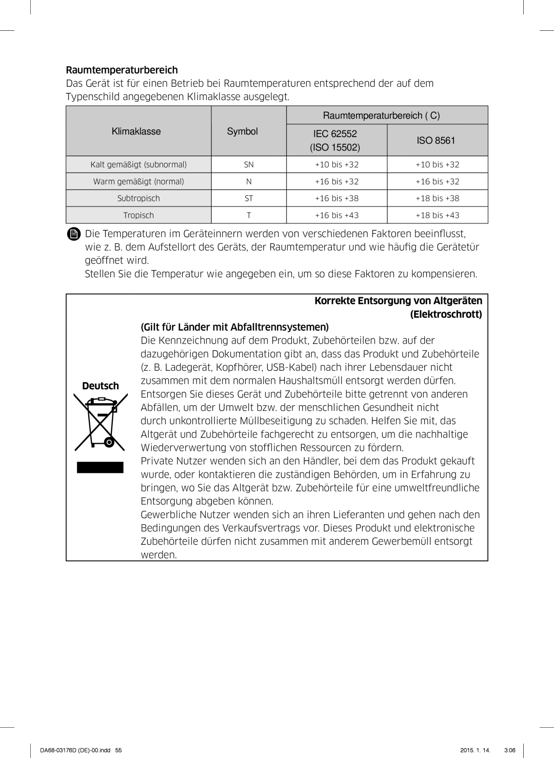 Samsung RH56J6918SL/EF, RH56J6917SL/TR manual Korrekte Entsorgung von Altgeräten 