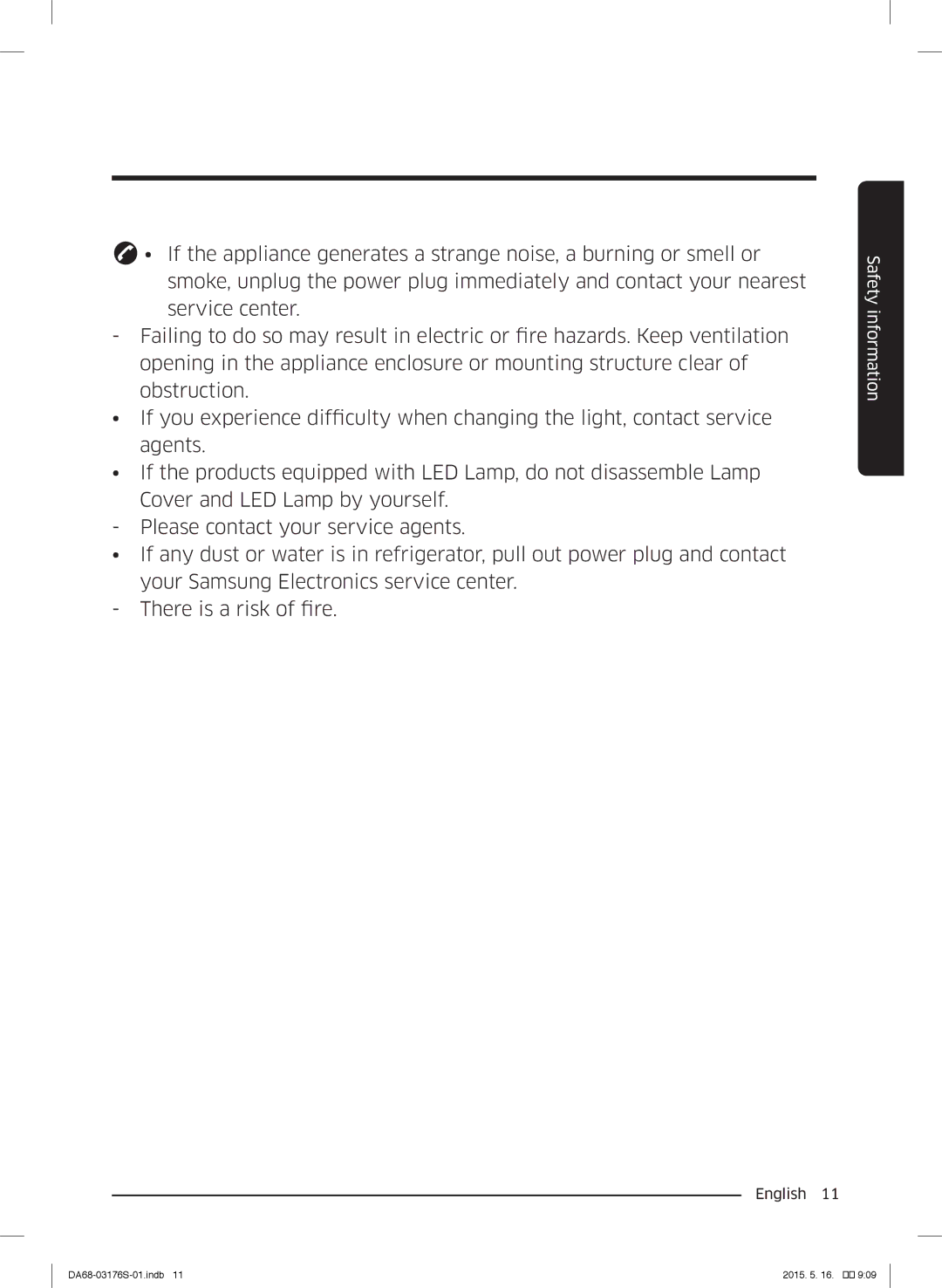 Samsung RH56J6917SL/ZA manual Safety information 