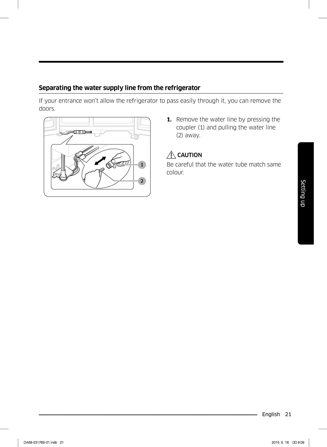 Samsung RH56J6917SL/ZA manual Separating the water supply line from the refrigerator 