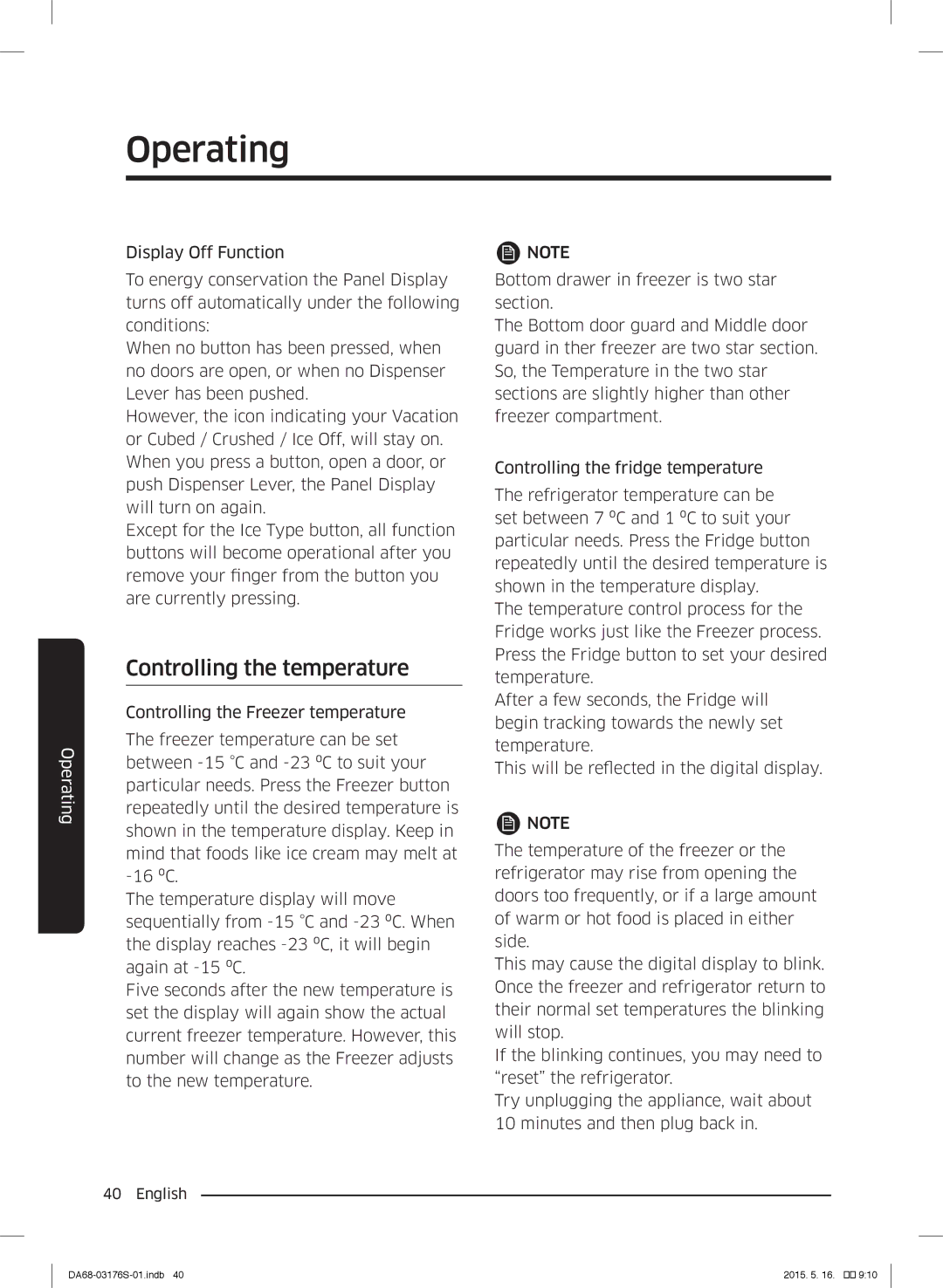 Samsung RH56J6917SL/ZA manual Controlling the temperature 