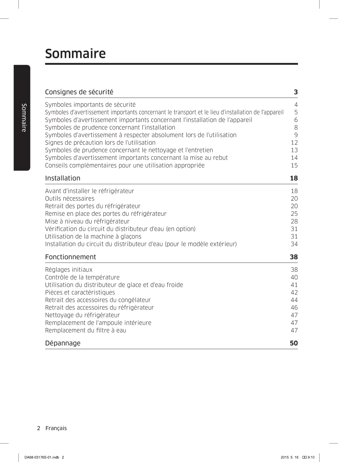 Samsung RH56J6917SL/ZA manual Sommaire 