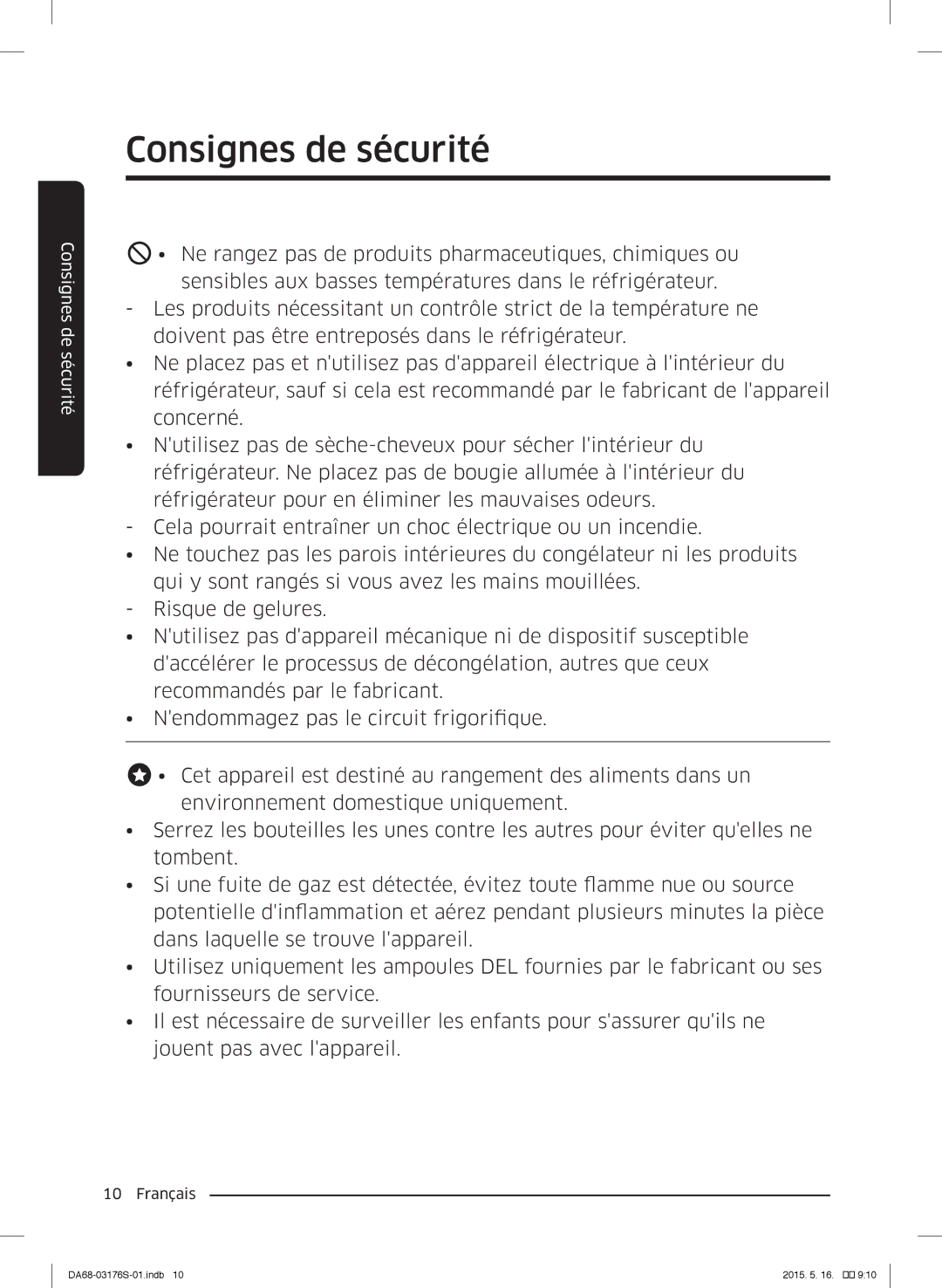 Samsung RH56J6917SL/ZA manual Consignes de sécurité 