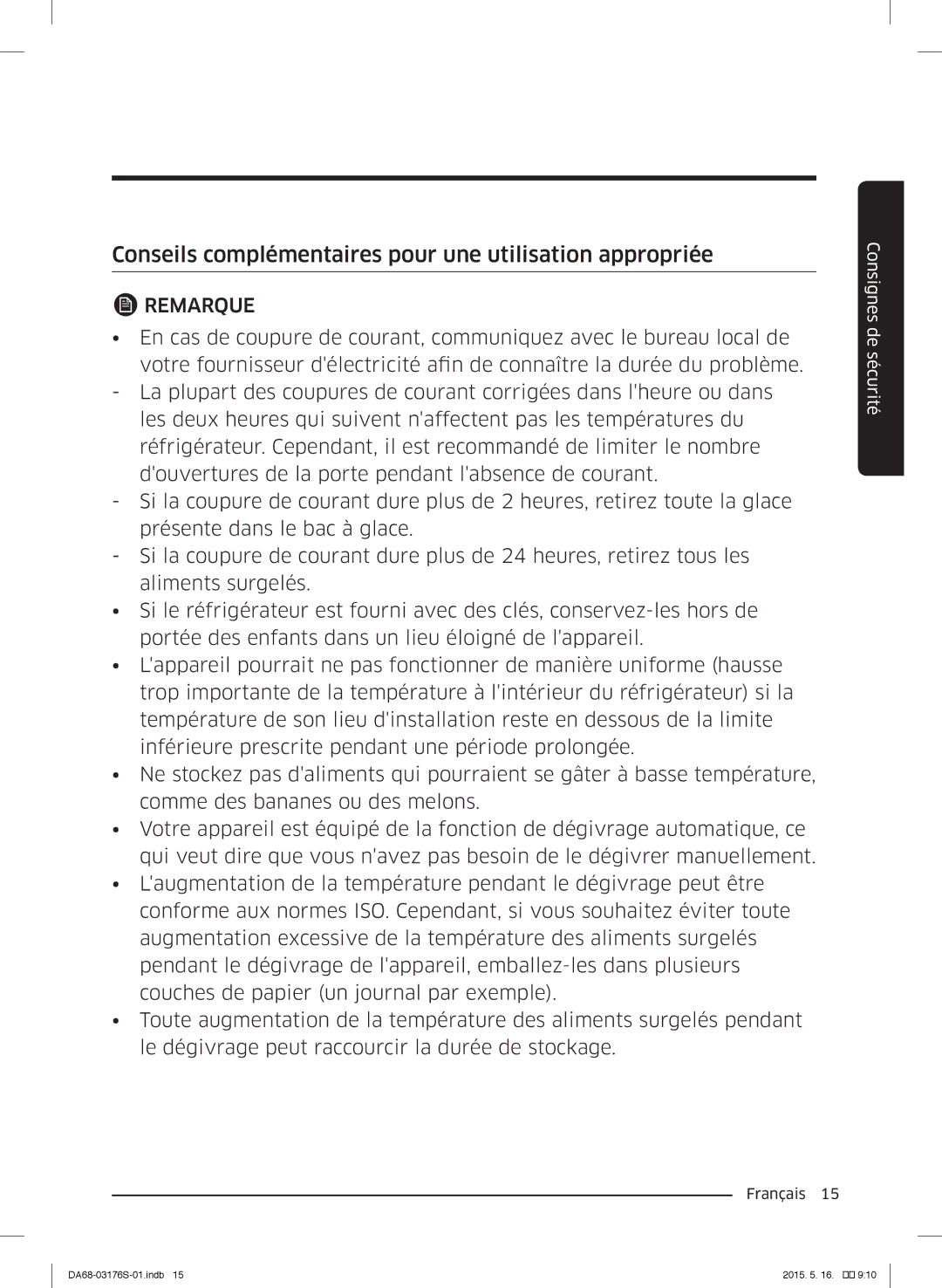 Samsung RH56J6917SL/ZA manual Conseils complémentaires pour une utilisation appropriée 