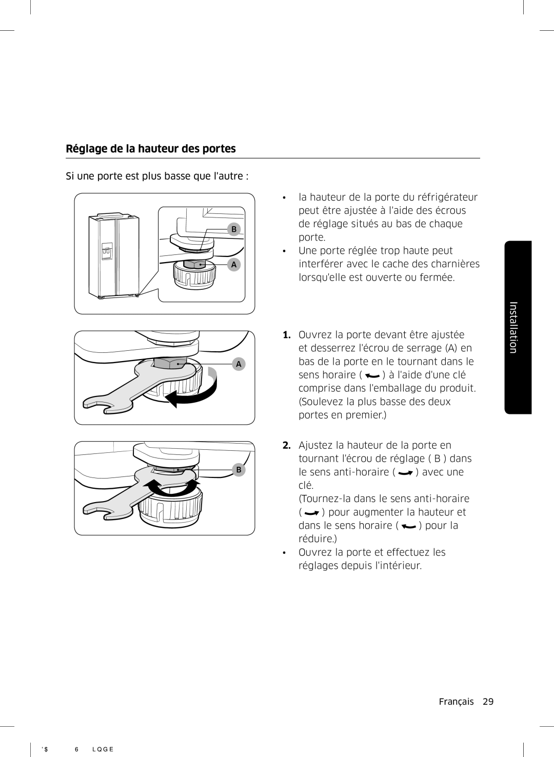 Samsung RH56J6917SL/ZA manual Réglage de la hauteur des portes 