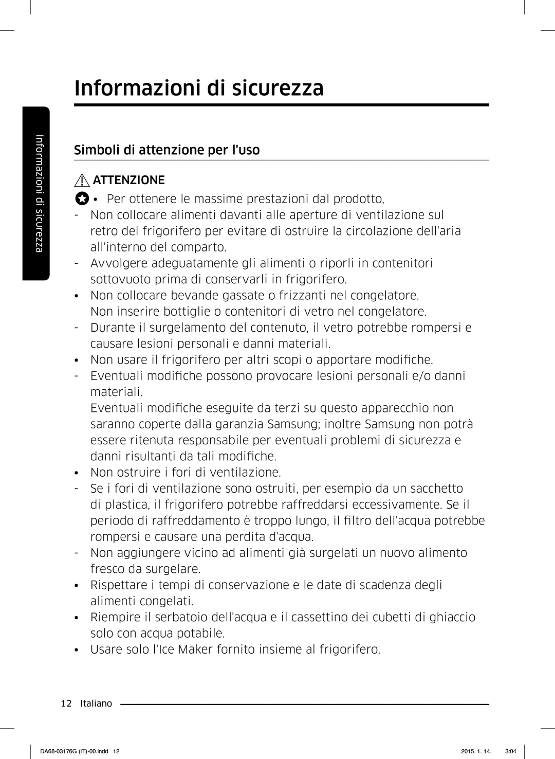 Samsung RH56J69187F/EF manual Simboli di attenzione per luso 