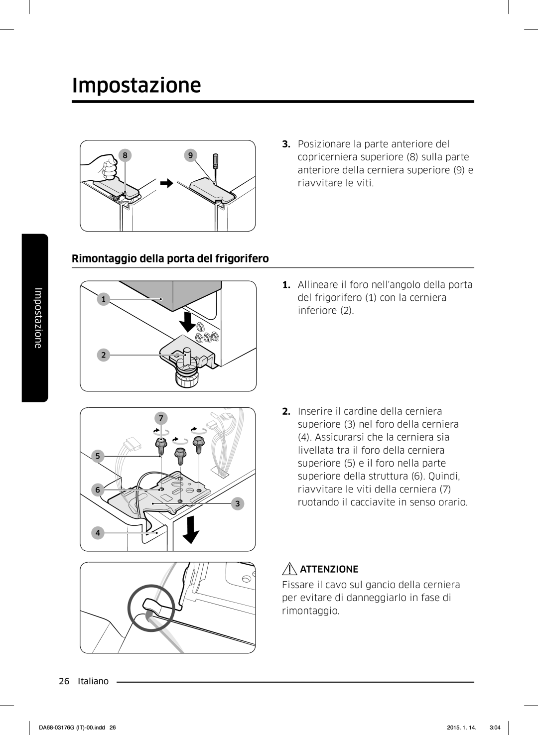 Samsung RH56J69187F/EF manual Rimontaggio della porta del frigorifero 