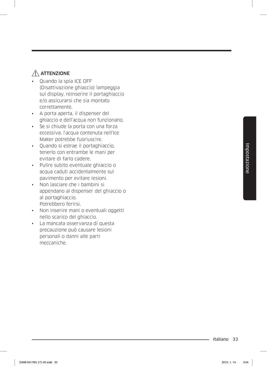 Samsung RH56J69187F/EF manual Attenzione 