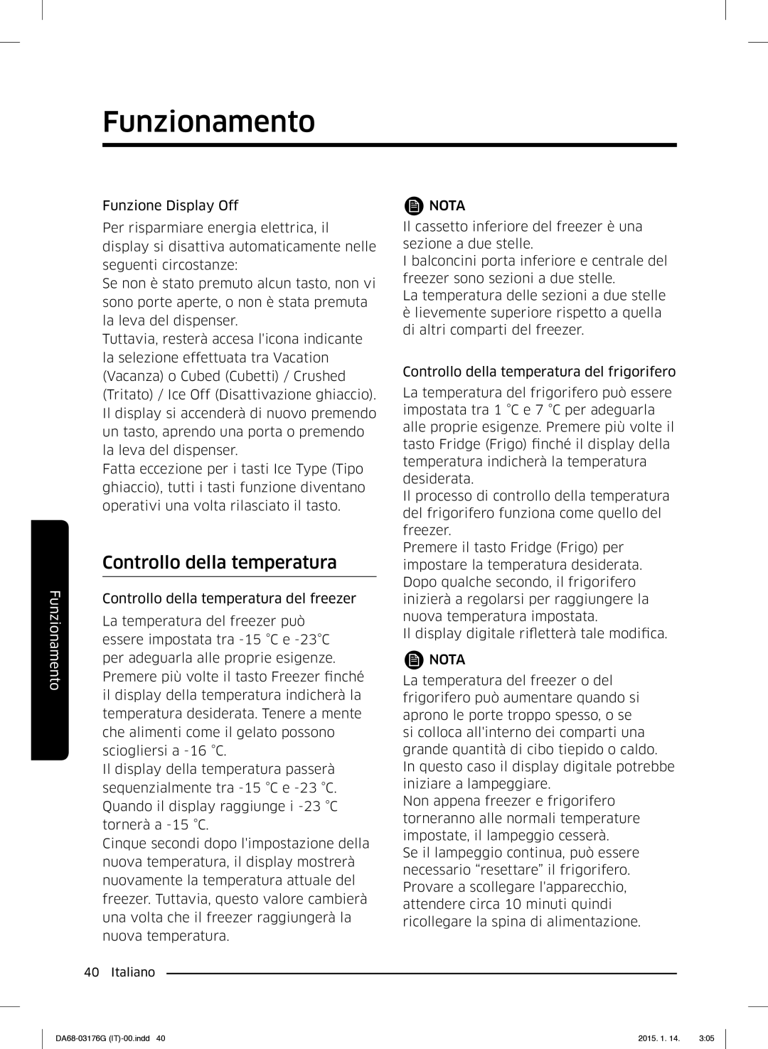 Samsung RH56J69187F/EF manual Controllo della temperatura 