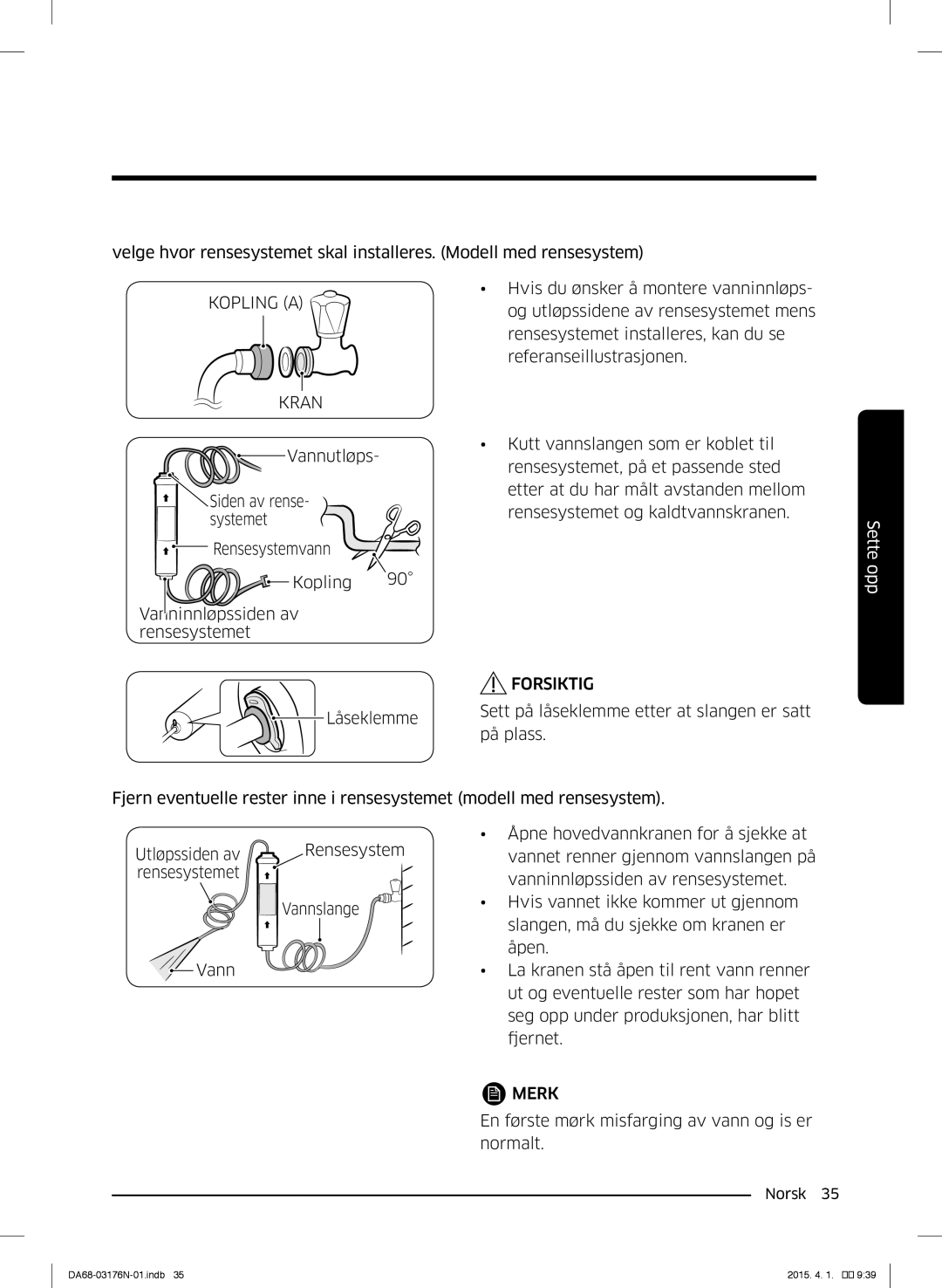 Samsung RH56J69187F/EF manual Kopling a Kran 