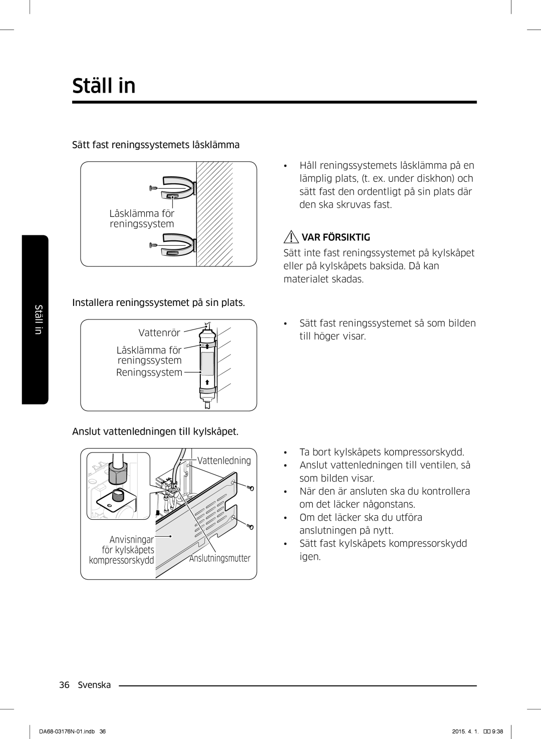 Samsung RH56J69187F/EF manual Ställin 