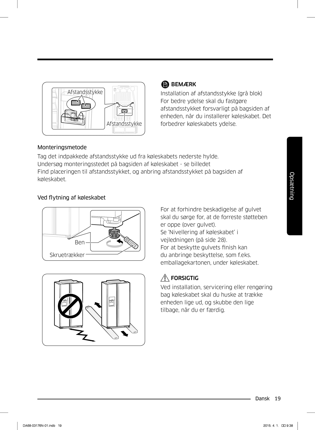 Samsung RH56J69187F/EF manual Bemærk, Forsigtig 