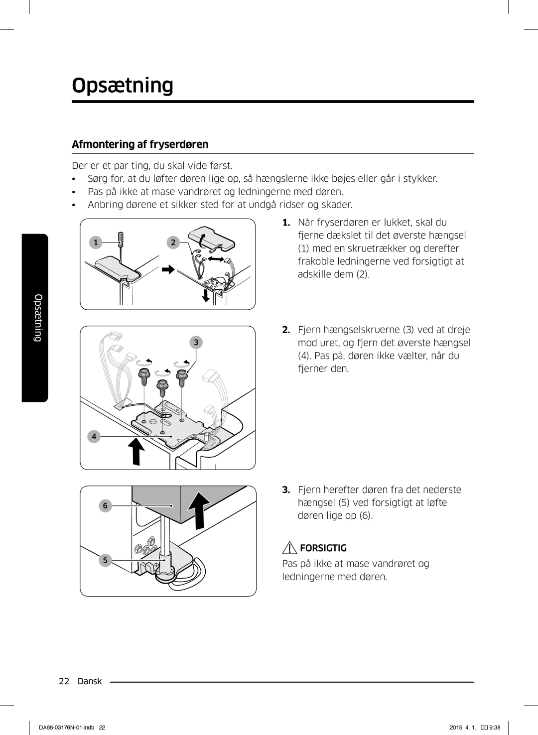 Samsung RH56J69187F/EF manual Afmontering af fryserdøren 