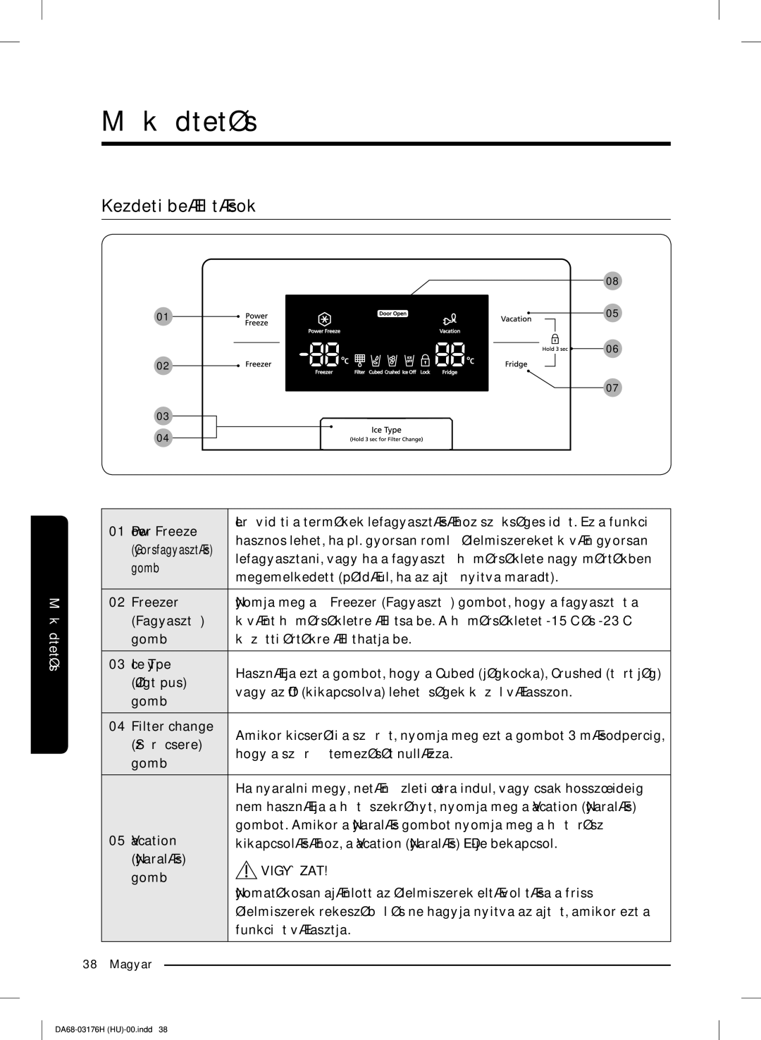 Samsung RH56J69187F/EF manual Működtetés, Kezdeti beállítások 