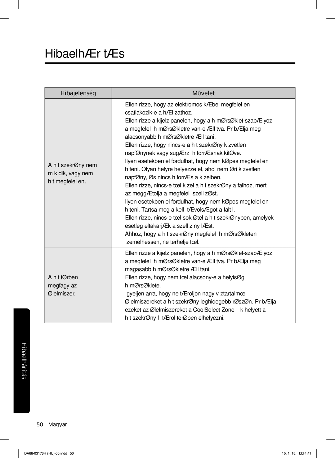 Samsung RH56J69187F/EF manual Hibaelhárítás 