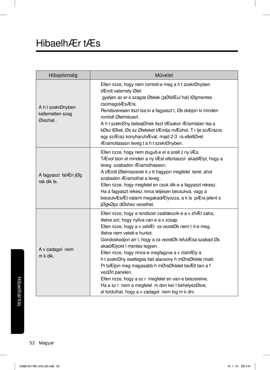 Samsung RH56J69187F/EF manual Hibaelhárítás 