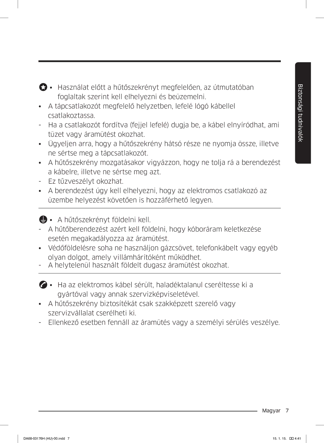 Samsung RH56J69187F/EF manual Biztonsági tudnivalók 