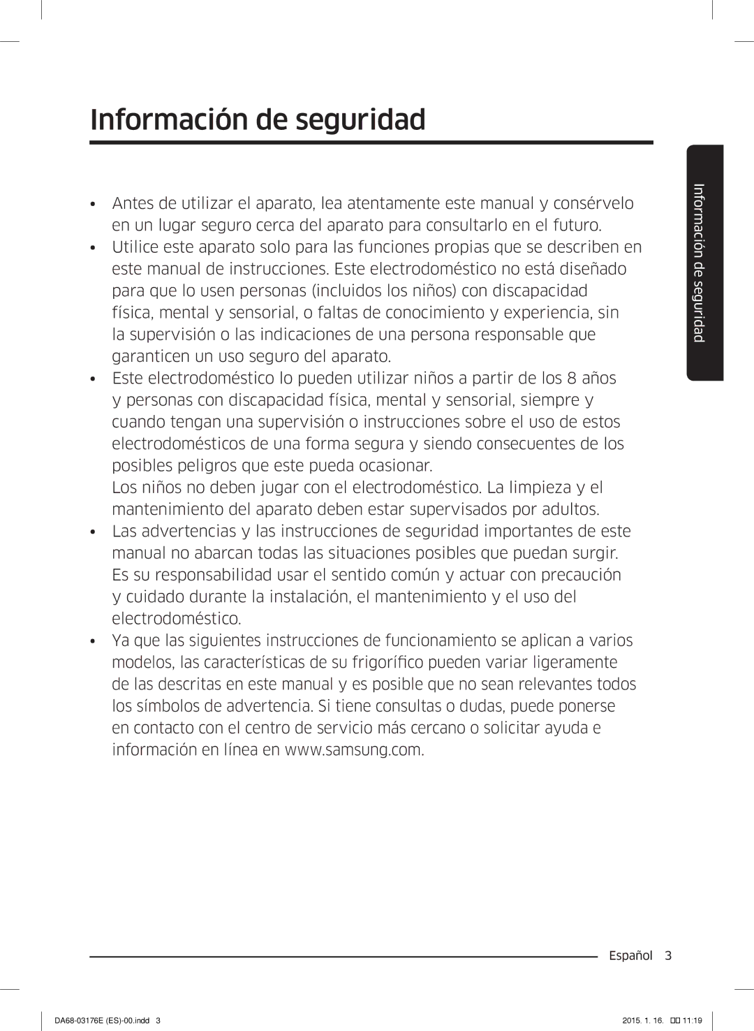 Samsung RH56J6918SL/EF, RH56J6917SL/EF, RH56J69187F/EF manual Información de seguridad 