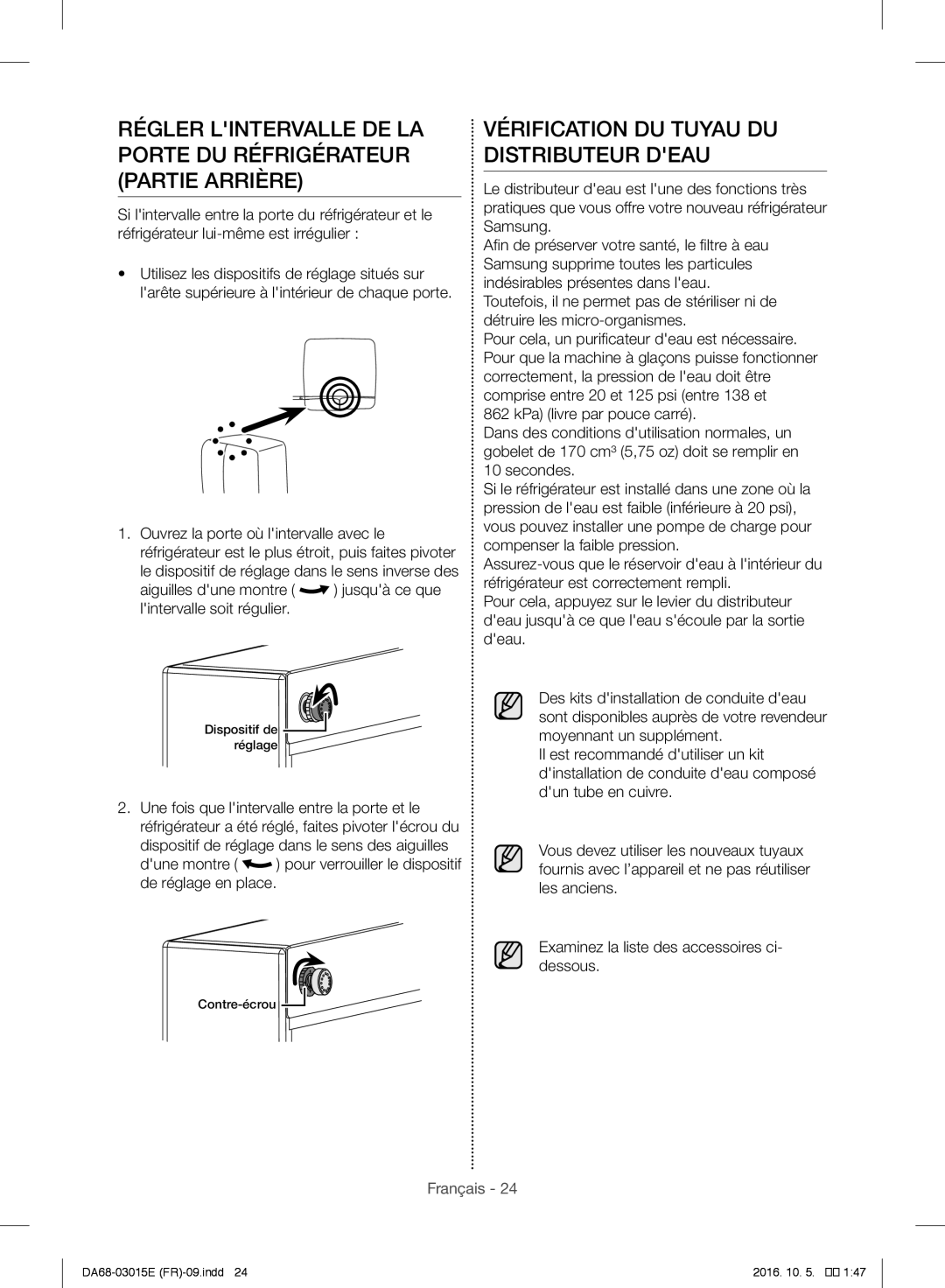 Samsung RH57H90507F/EF manual Vérification DU Tuyau DU Distributeur Deau 