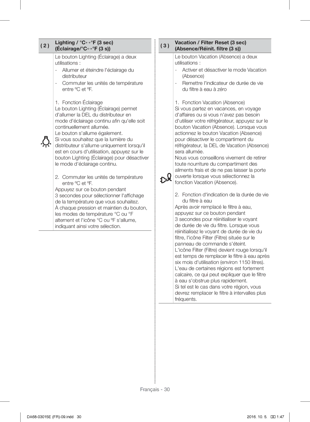 Samsung RH57H90507F/EF manual Continuellement allumée 