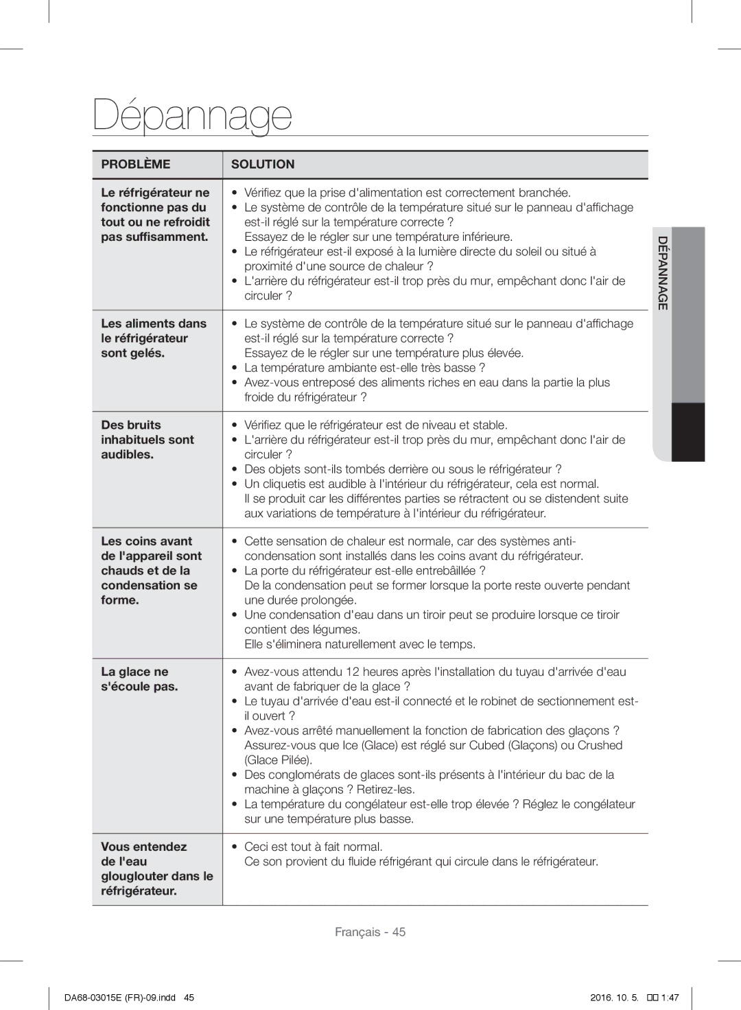 Samsung RH57H90507F/EF Le réfrigérateur ne, Fonctionne pas du, Tout ou ne refroidit, Pas suffisamment, Les aliments dans 