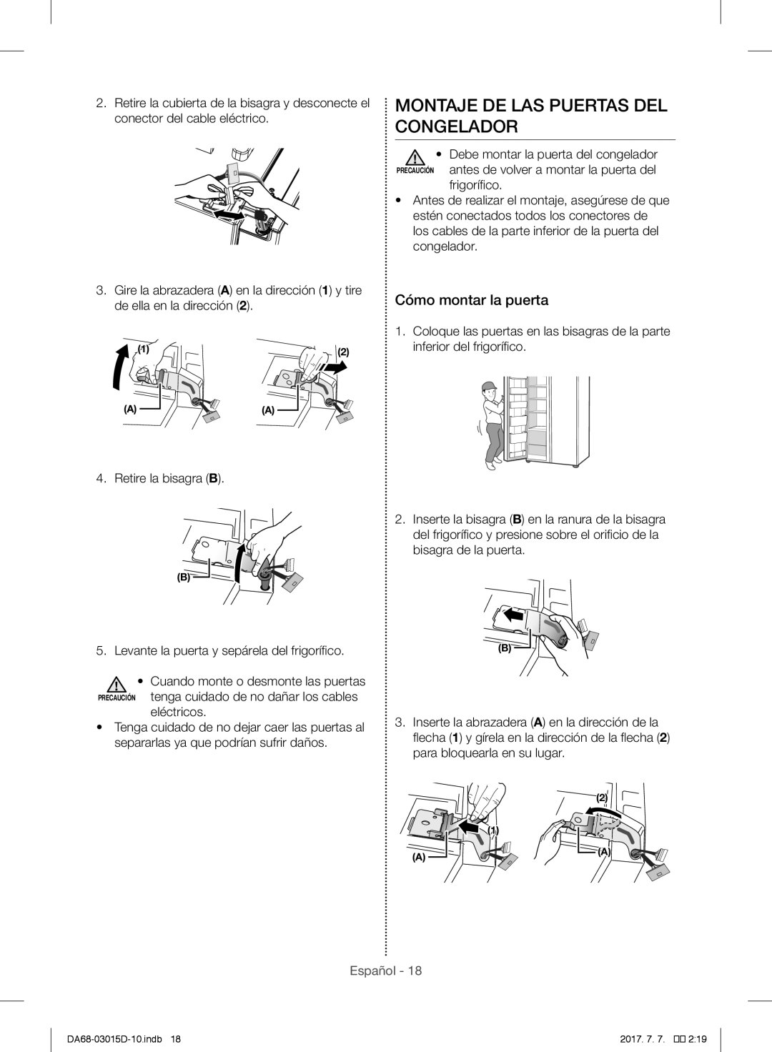 Samsung RH57H90707F/ES, RH57H90507F/EO, S24CHPSGQN/XEF manual Montaje DE LAS Puertas DEL Congelador, Cómo montar la puerta 