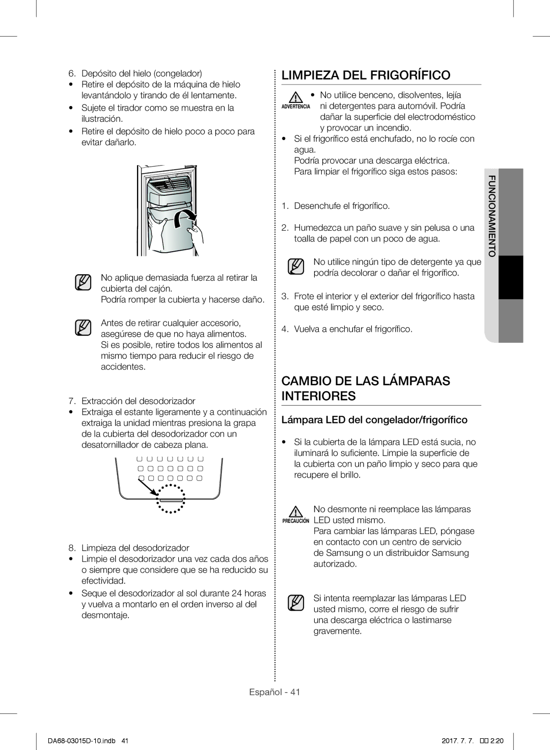 Samsung S24CHVSGQN/XEF Limpieza DEL Frigorífico, Cambio DE LAS Lámparas Interiores, Lámpara LED del congelador/frigorífico 