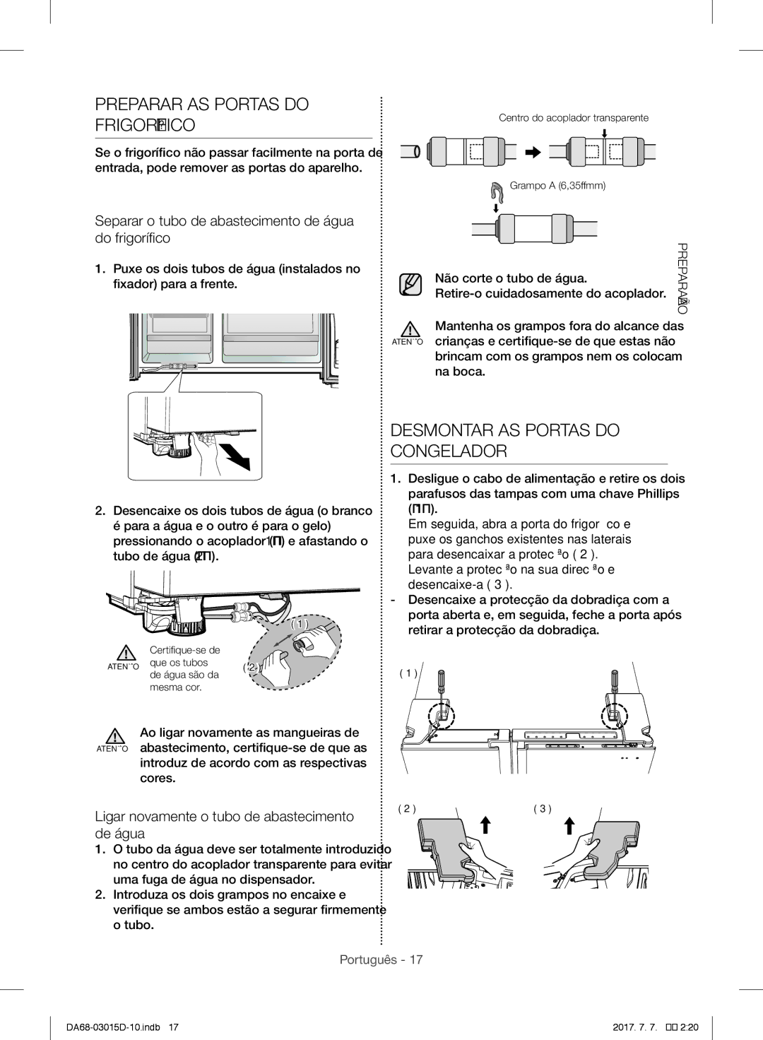 Samsung RH57H90507F/ES, RH57H90507F/EO, S24CHPSGQN/XEF Preparar AS Portas do Frigorífico, Desmontar AS Portas do Congelador 