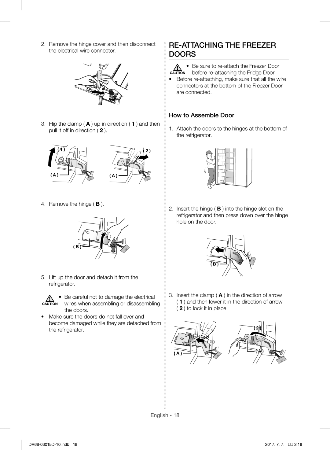 Samsung RH57H90507F/EF, RH57H90507F/EO manual RE-ATTACHING the Freezer Doors, How to Assemble Door, To lock it in place 